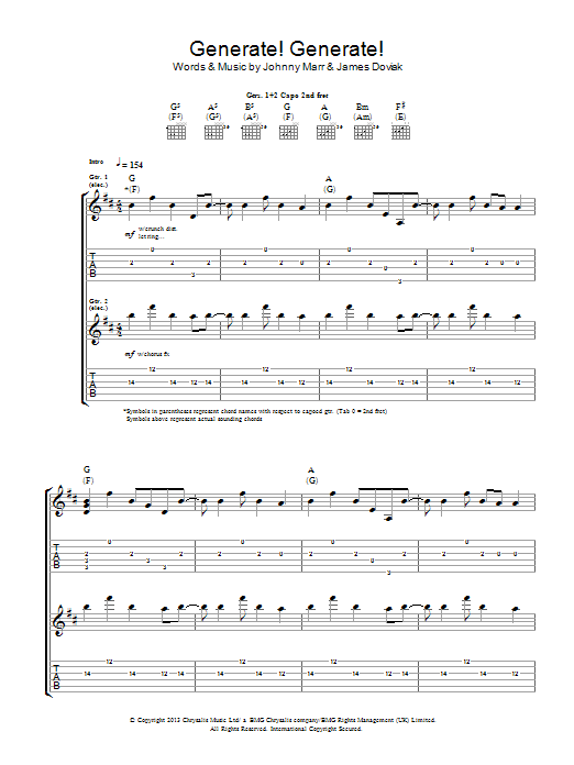 Download Johnny Marr Generate! Generate! Sheet Music and learn how to play Guitar Tab PDF digital score in minutes
