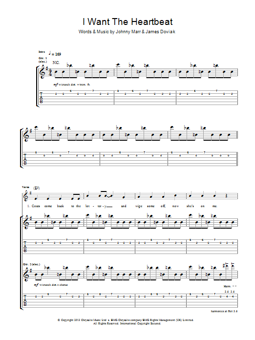 Download Johnny Marr I Want The Heartbeat Sheet Music and learn how to play Guitar Tab PDF digital score in minutes