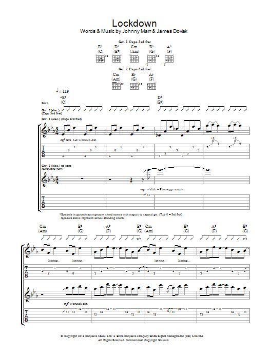Download Johnny Marr Lockdown Sheet Music and learn how to play Guitar Tab PDF digital score in minutes
