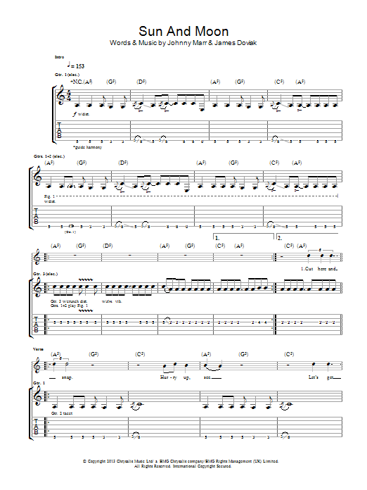 Download Johnny Marr Sun And Moon Sheet Music and learn how to play Guitar Tab PDF digital score in minutes