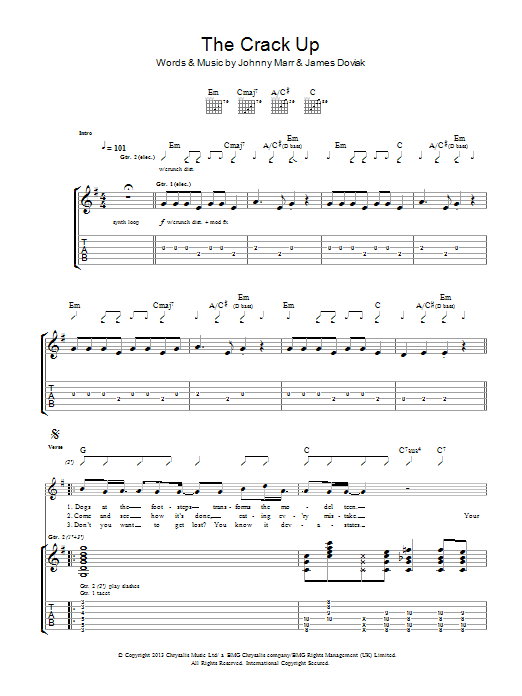 Download Johnny Marr The Crack Up Sheet Music and learn how to play Guitar Tab PDF digital score in minutes