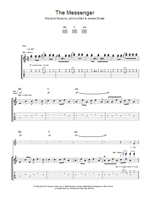 Download Johnny Marr The Messenger Sheet Music and learn how to play Guitar Tab PDF digital score in minutes
