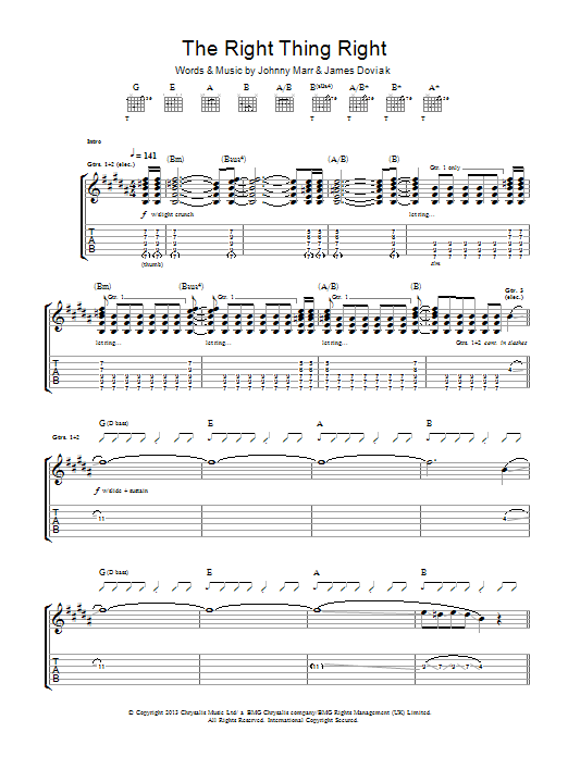 Download Johnny Marr The Right Thing Right Sheet Music and learn how to play Guitar Tab PDF digital score in minutes
