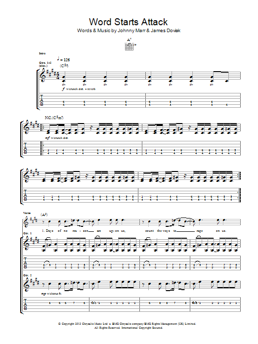 Download Johnny Marr Word Starts Attack Sheet Music and learn how to play Guitar Tab PDF digital score in minutes
