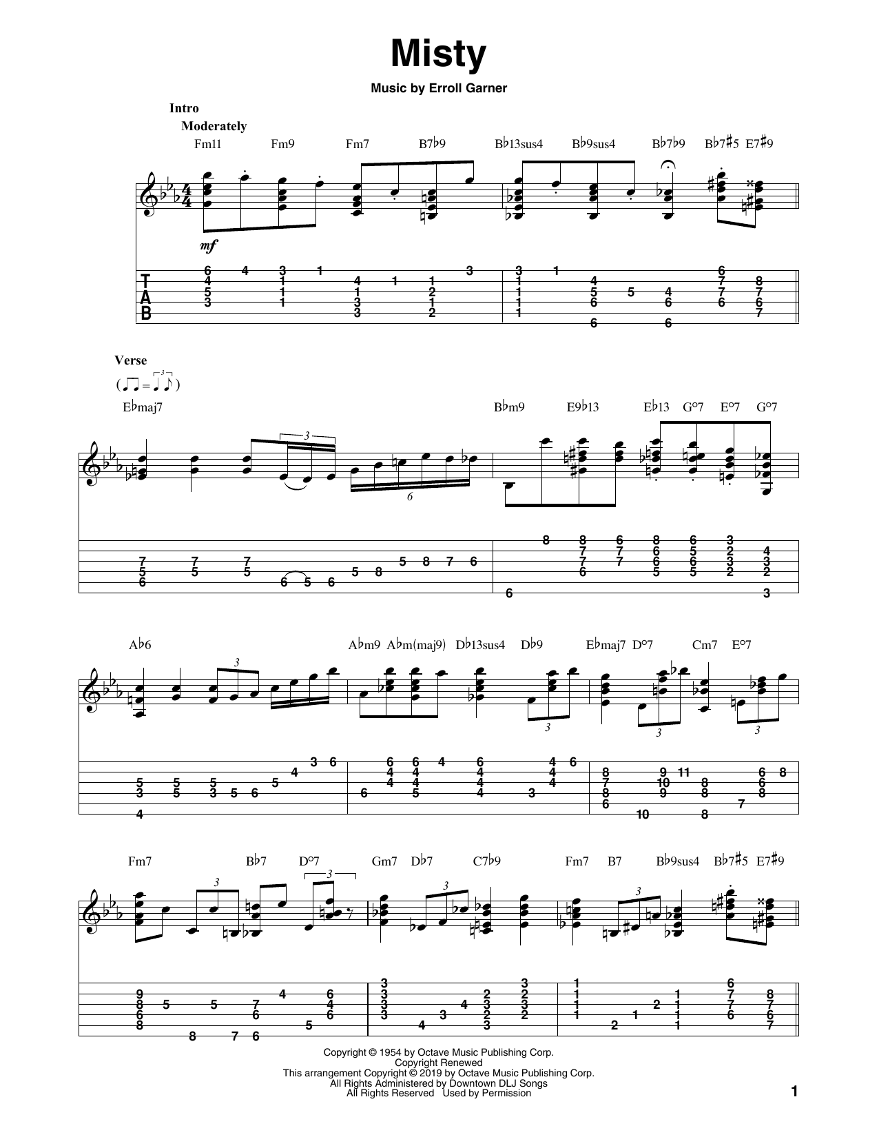 Download Johnny Mathis Misty (arr. Bill LaFleur) Sheet Music and learn how to play Solo Guitar PDF digital score in minutes