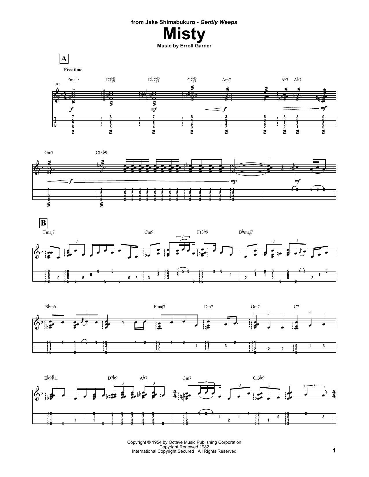 Download Jake Shimabukuro Misty Sheet Music and learn how to play UKETAB PDF digital score in minutes