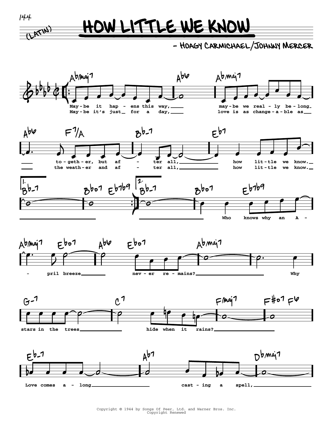 Download Johnny Mercer & Hoagy Carmichael How Little We Know (High Voice) Sheet Music and learn how to play Real Book – Melody, Lyrics & Chords PDF digital score in minutes