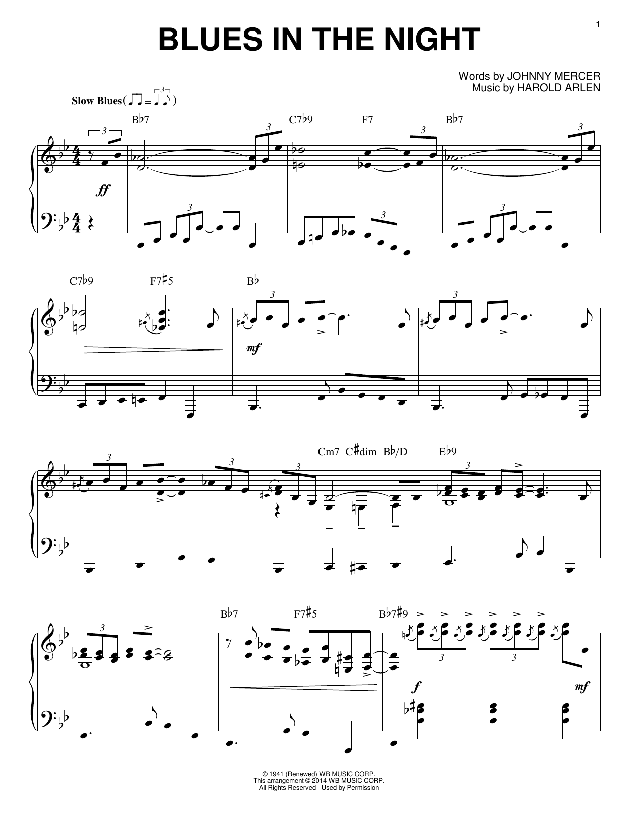 Download Johnny Mercer Blues In The Night Sheet Music and learn how to play Piano PDF digital score in minutes