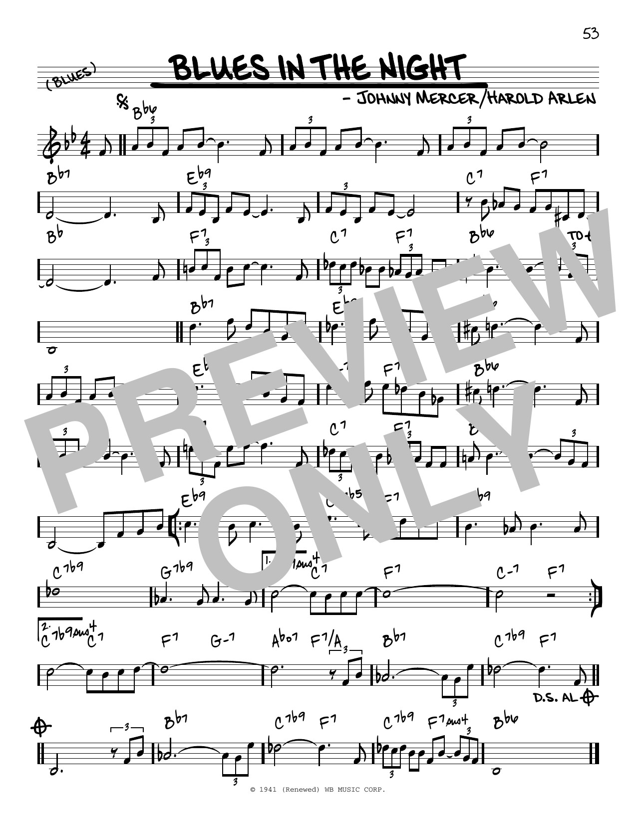 Download Johnny Mercer Blues In The Night Sheet Music and learn how to play Real Book – Melody & Chords PDF digital score in minutes