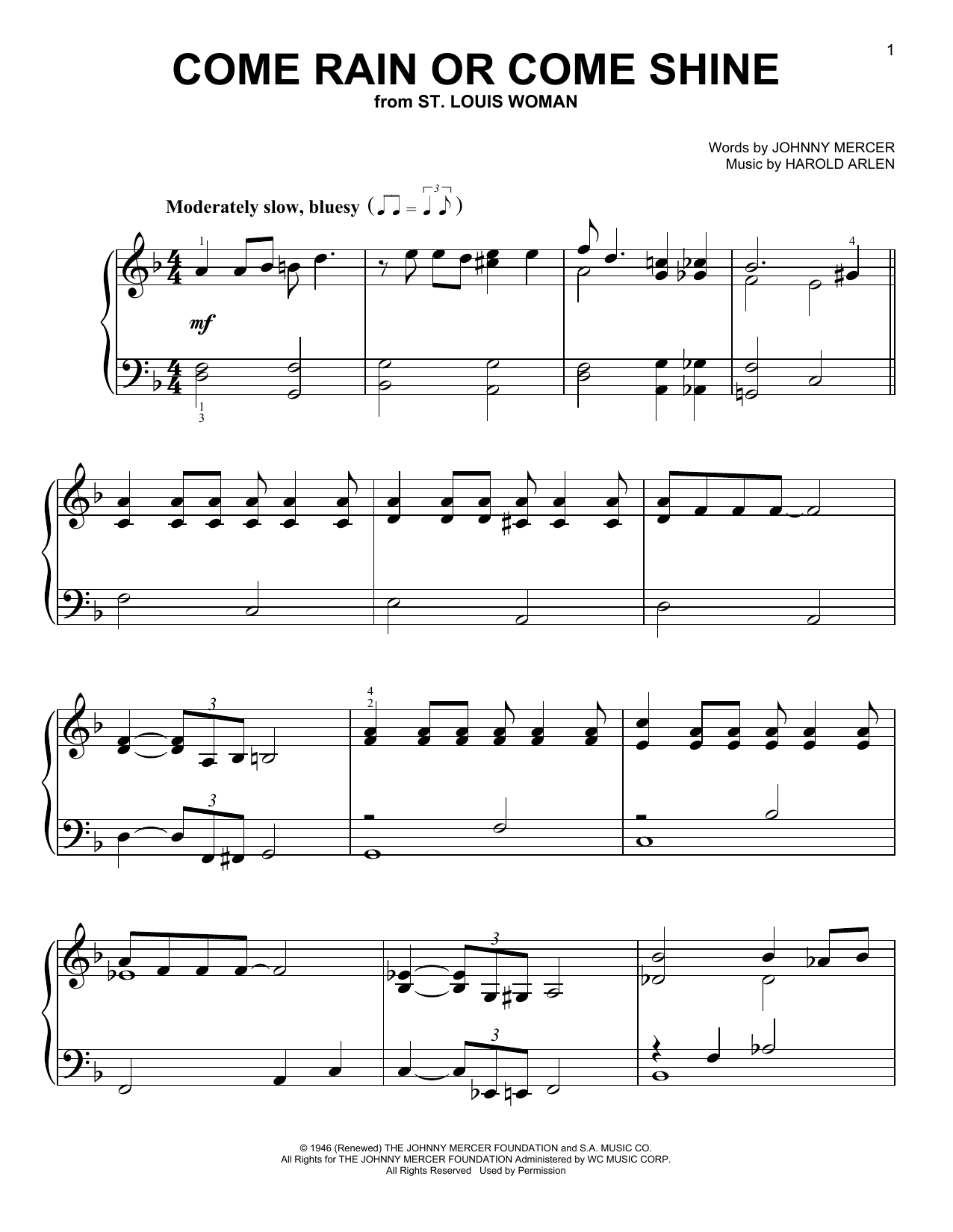 Download Johnny Mercer Come Rain Or Come Shine Sheet Music and learn how to play Real Book – Melody & Chords PDF digital score in minutes