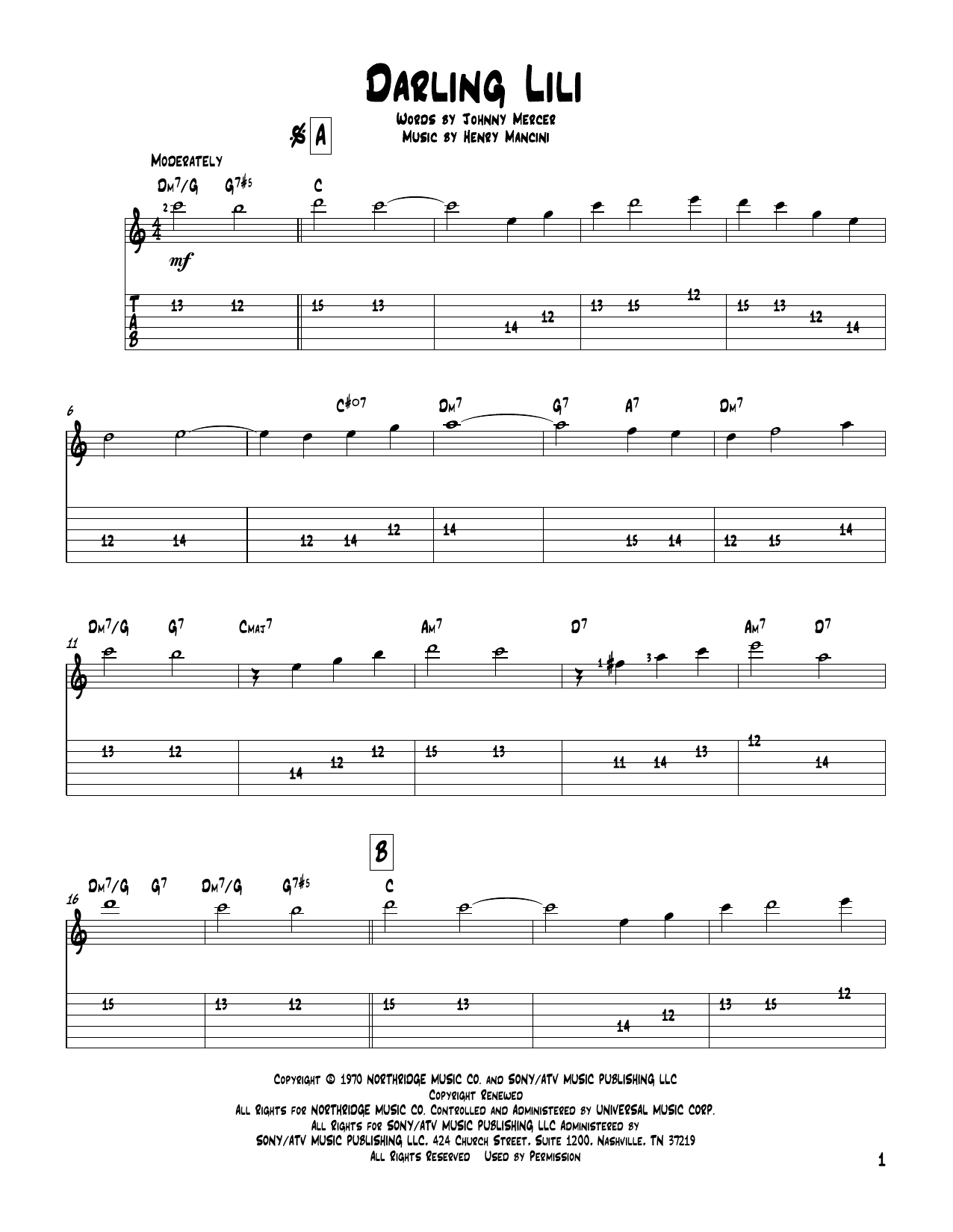 Download Johnny Mercer Darling Lili Sheet Music and learn how to play Guitar Tab PDF digital score in minutes