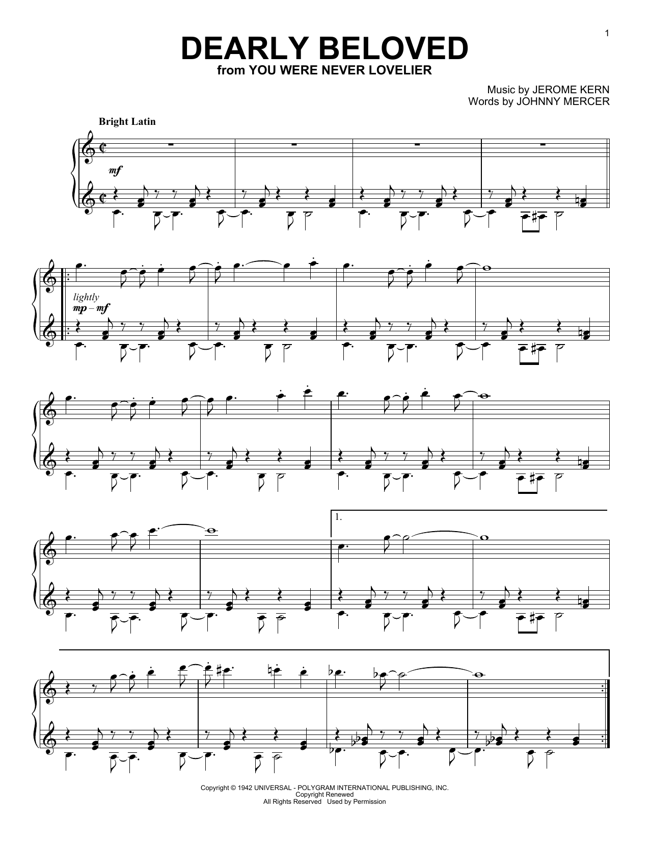 Download Johnny Mercer Dearly Beloved (arr. Dan Rodowicz) Sheet Music and learn how to play Piano Solo PDF digital score in minutes