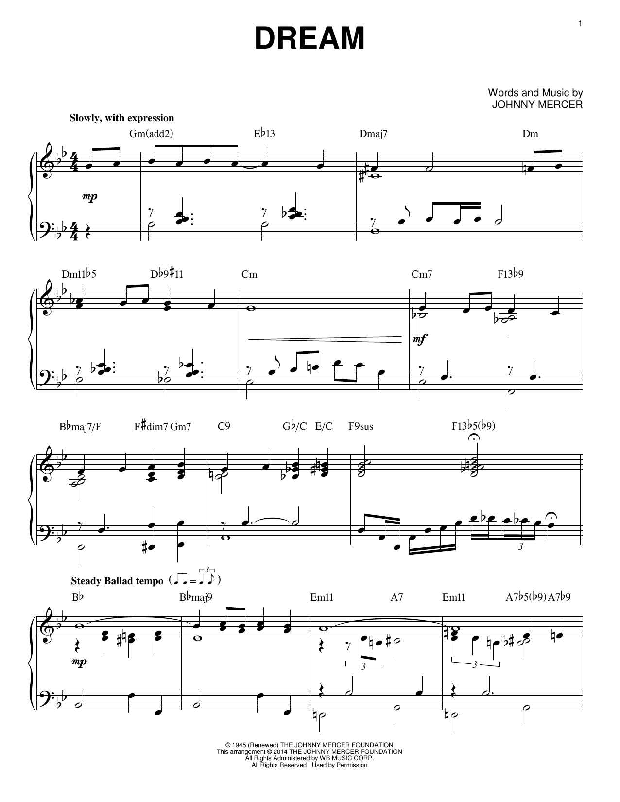Download Johnny Mercer Dream Sheet Music and learn how to play Piano PDF digital score in minutes