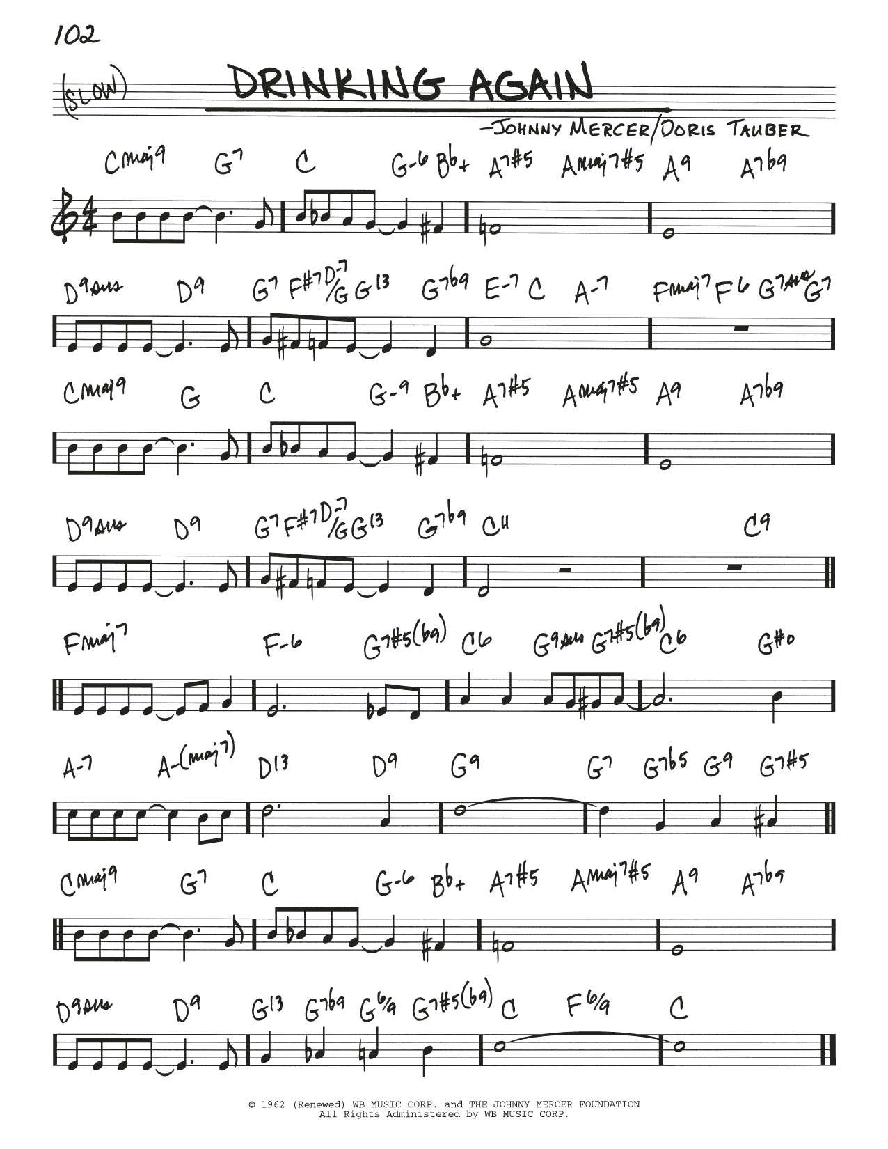 Download Johnny Mercer Drinking Again Sheet Music and learn how to play Real Book – Melody & Chords PDF digital score in minutes