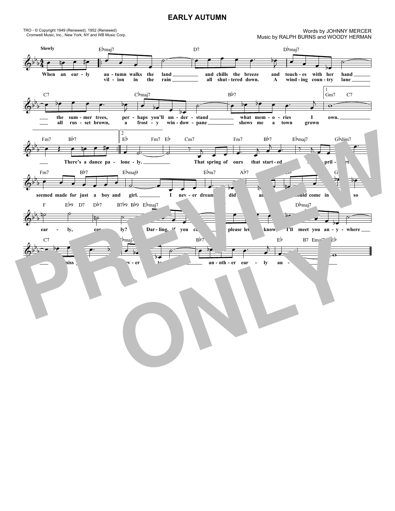 Download Johnny Mercer Early Autumn Sheet Music and learn how to play Melody Line, Lyrics & Chords PDF digital score in minutes