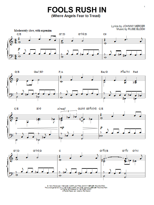 Download Johnny Mercer Fools Rush In (Where Angels Fear To Tread) [Jazz version] (arr. Brent Edstrom) Sheet Music and learn how to play Piano Solo PDF digital score in minutes