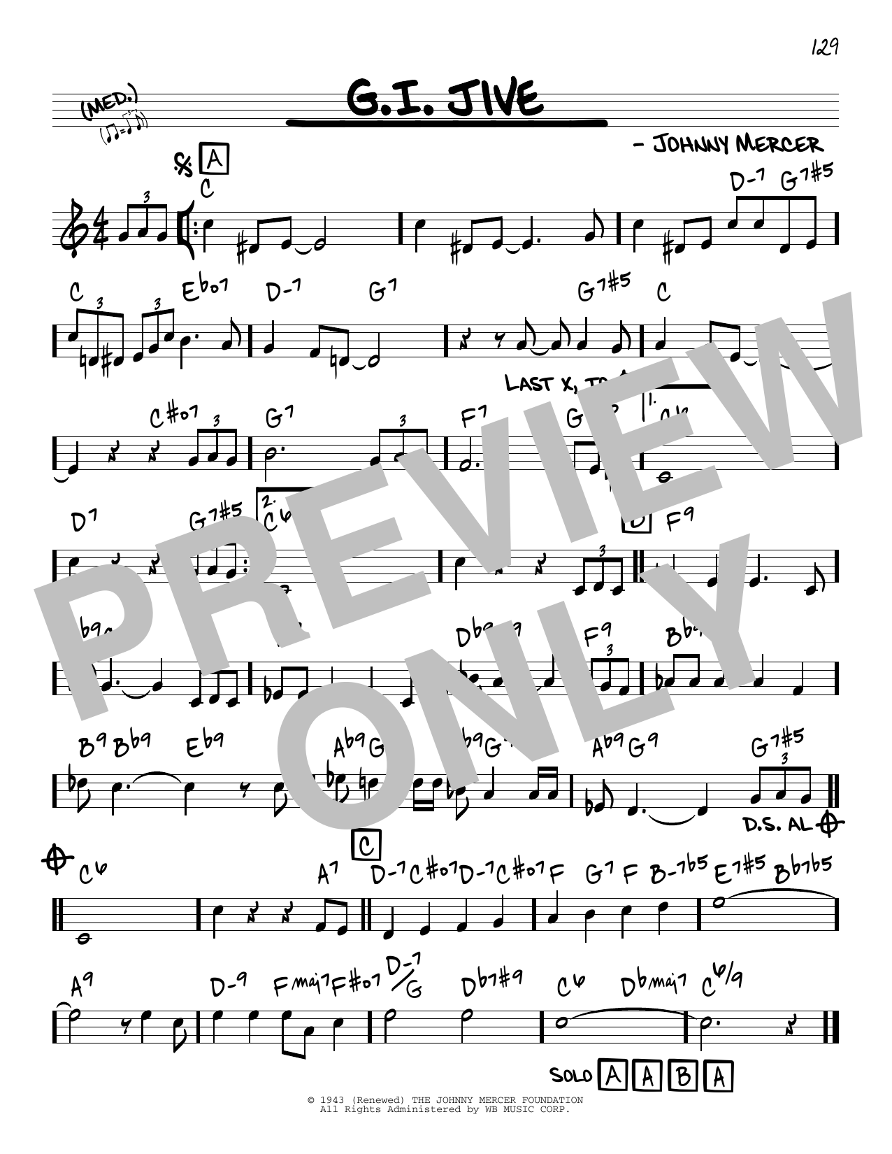 Download Johnny Mercer G.I. Jive Sheet Music and learn how to play Real Book – Melody & Chords PDF digital score in minutes