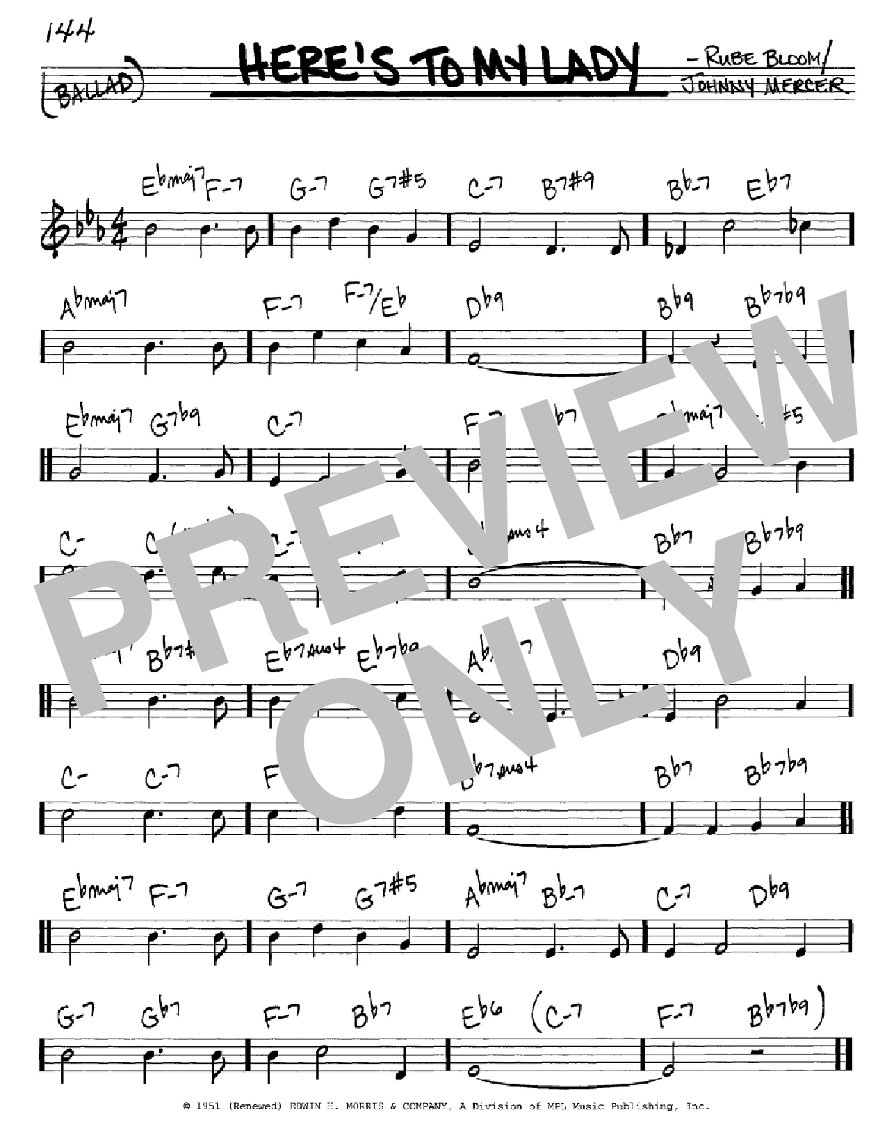 Download Johnny Mercer Here's To My Lady Sheet Music and learn how to play Real Book - Melody, Lyrics & Chords - C Instruments PDF digital score in minutes