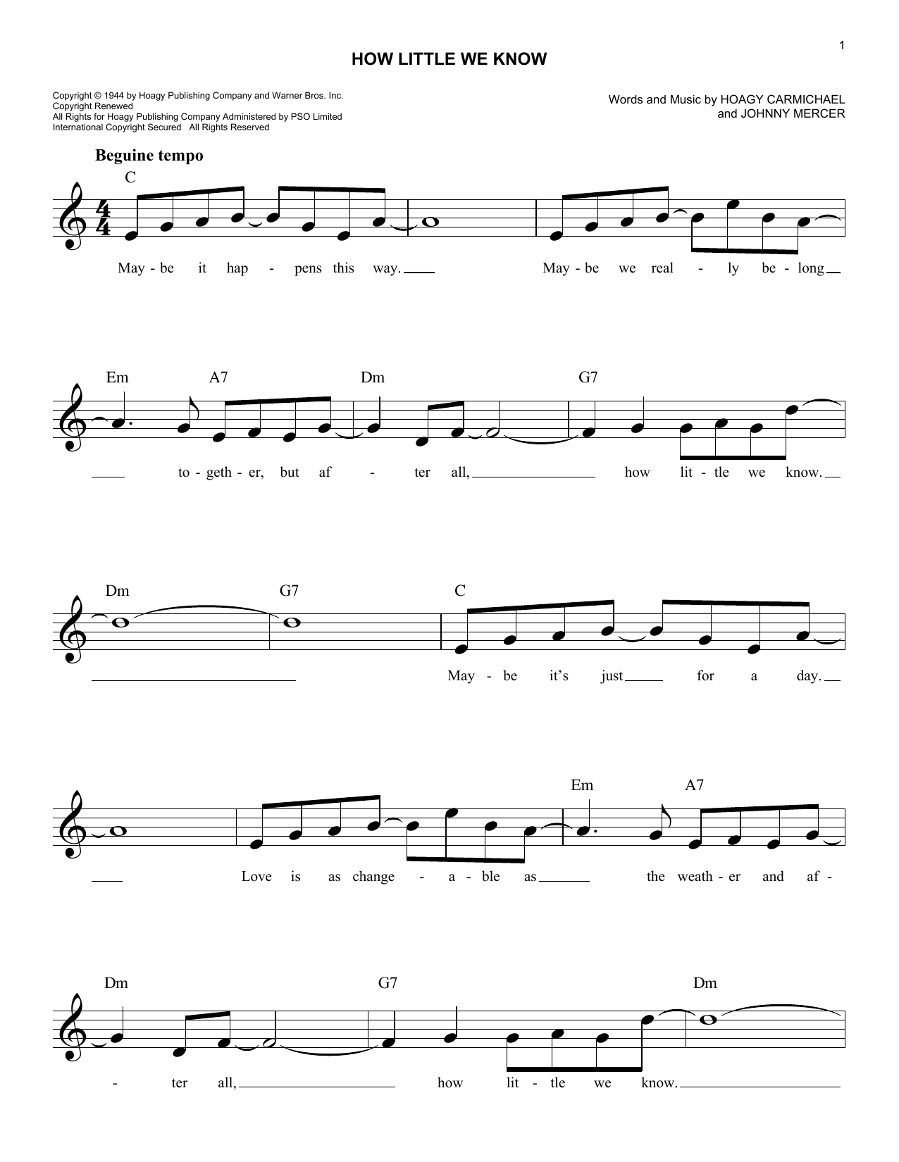 Download Johnny Mercer How Little We Know Sheet Music and learn how to play Melody Line, Lyrics & Chords PDF digital score in minutes