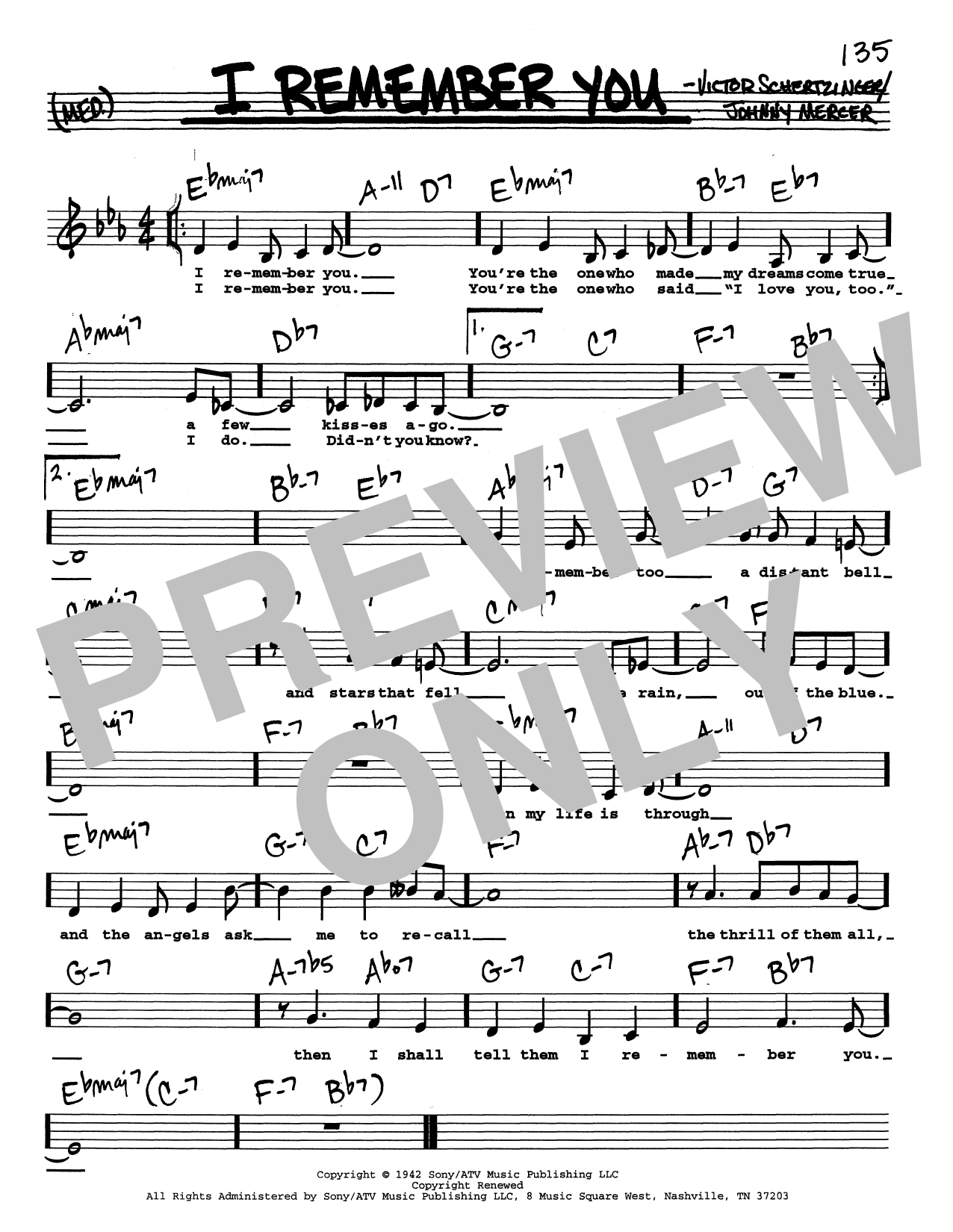 Download Johnny Mercer I Remember You (Low Voice) Sheet Music and learn how to play Real Book – Melody, Lyrics & Chords PDF digital score in minutes