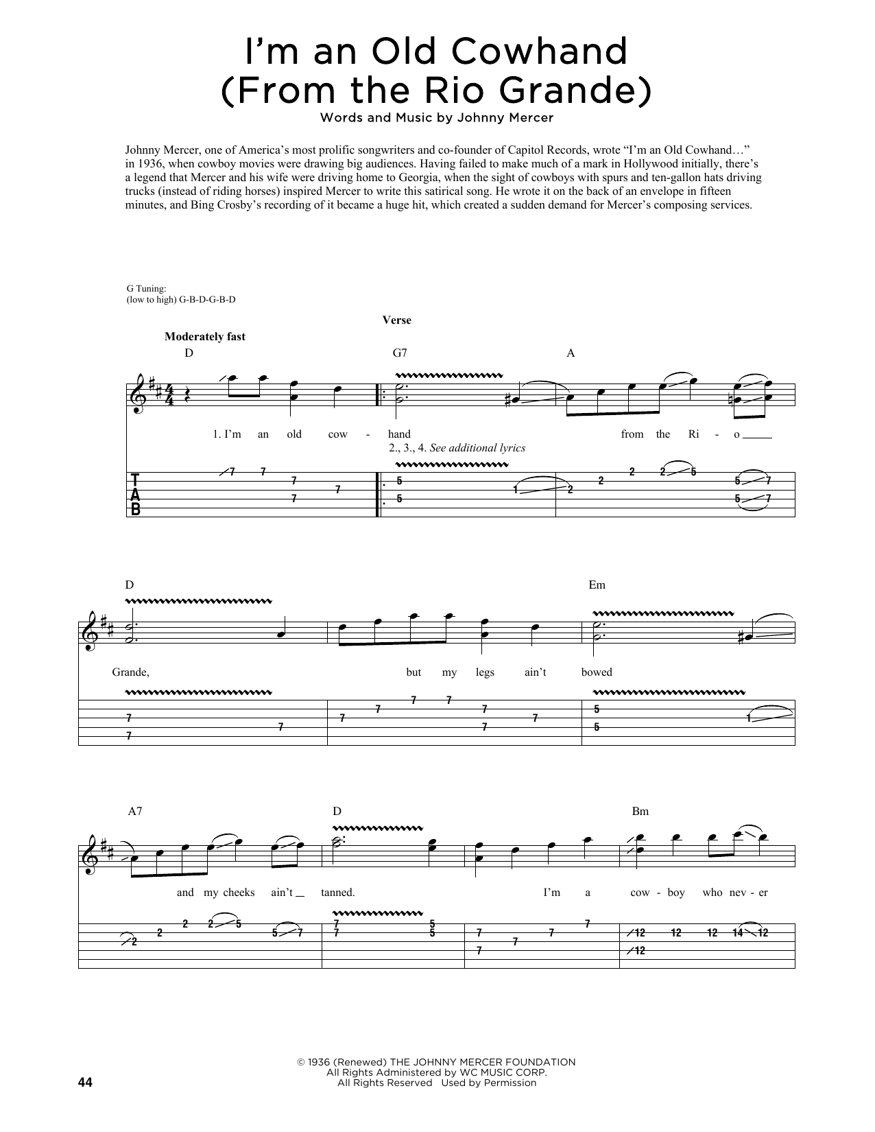 Download Johnny Mercer I'm An Old Cowhand (From The Rio Grande) (arr. Fred Sokolow) Sheet Music and learn how to play Guitar Tab PDF digital score in minutes