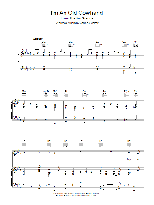 Download Johnny Mercer I'm An Old Cowhand Sheet Music and learn how to play Piano, Vocal & Guitar (Right-Hand Melody) PDF digital score in minutes
