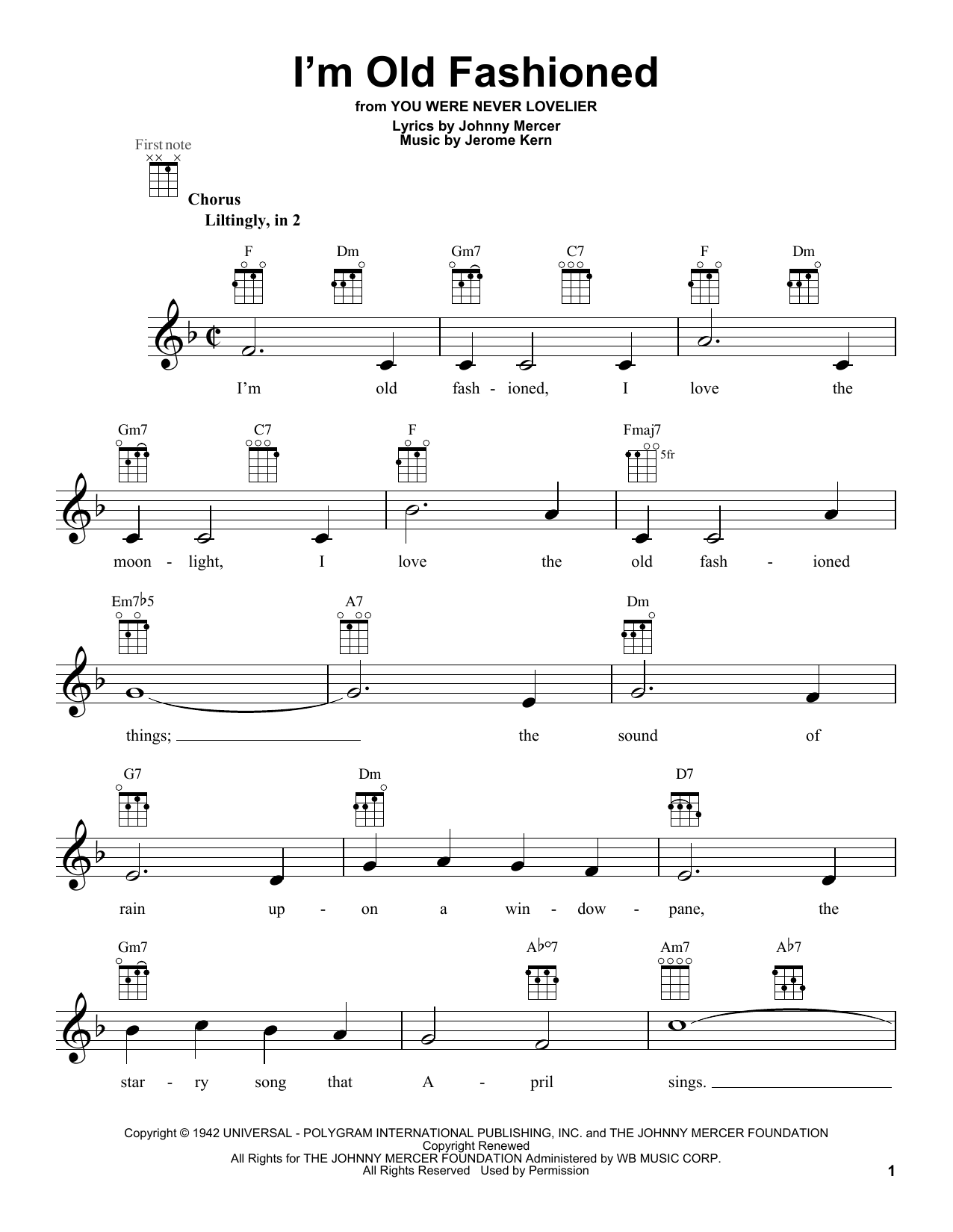Download Johnny Mercer I'm Old Fashioned Sheet Music and learn how to play Ukulele PDF digital score in minutes