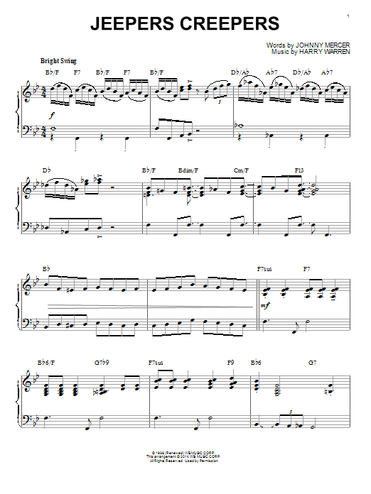 Download Johnny Mercer Jeepers Creepers Sheet Music and learn how to play Piano PDF digital score in minutes
