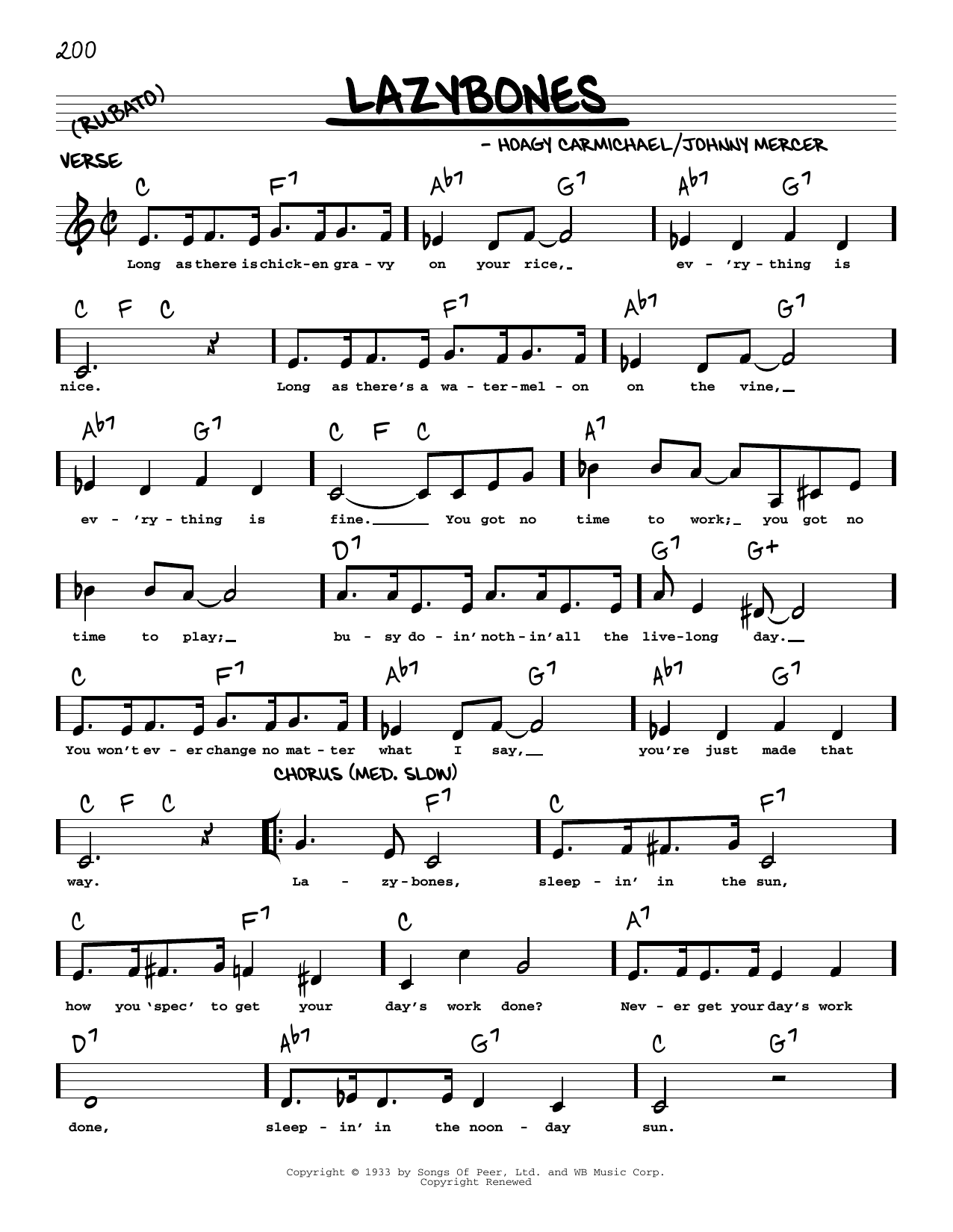 Download Johnny Mercer Lazybones (arr. Robert Rawlins) Sheet Music and learn how to play Real Book – Melody, Lyrics & Chords PDF digital score in minutes