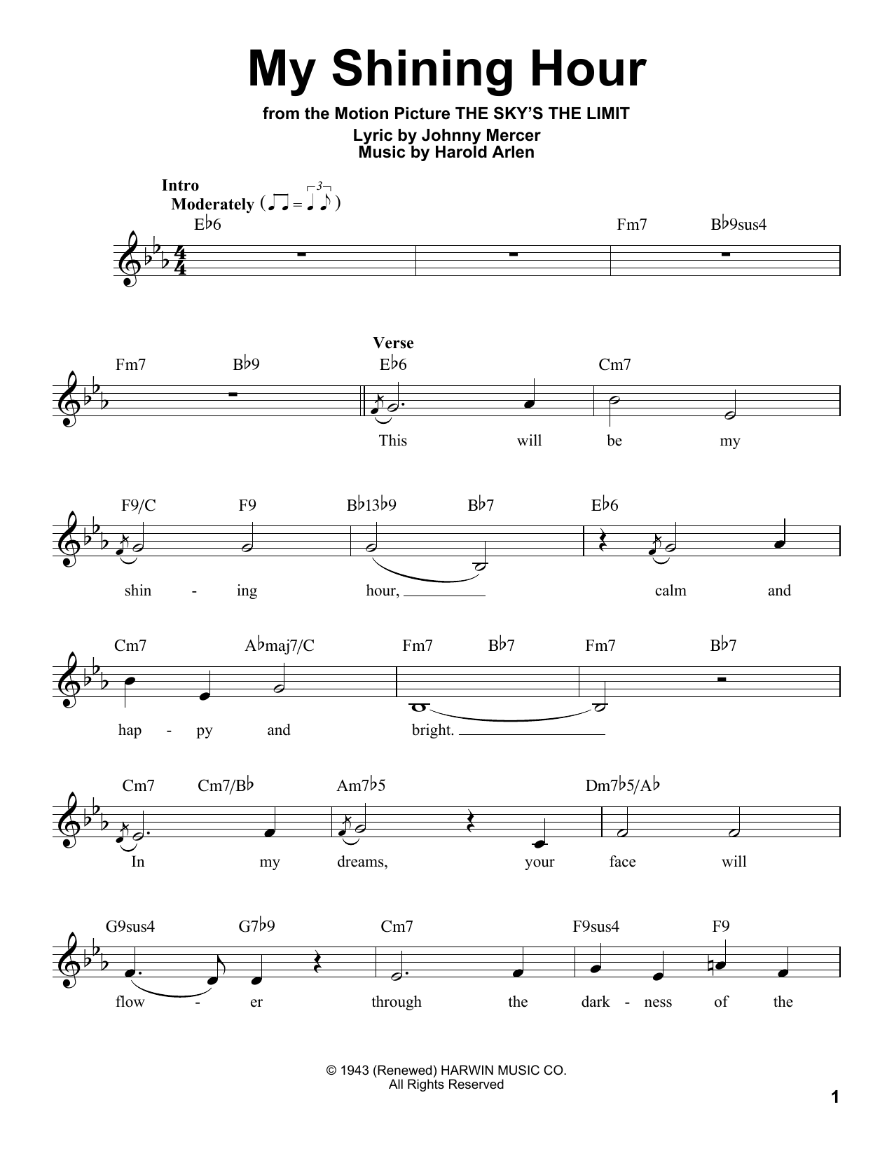 Download Johnny Mercer My Shining Hour Sheet Music and learn how to play Voice PDF digital score in minutes