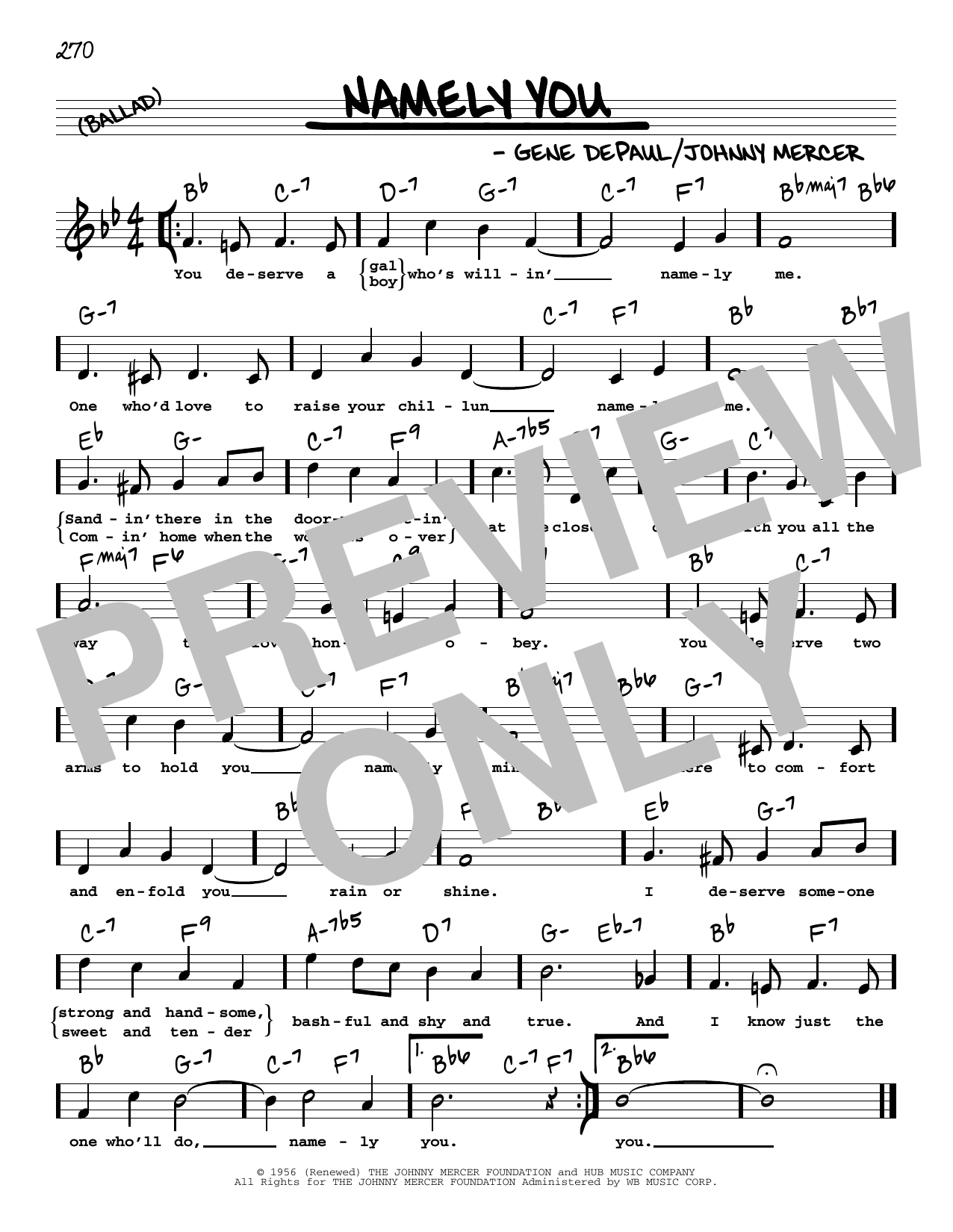 Download Johnny Mercer Namely You (High Voice) Sheet Music and learn how to play Real Book – Melody, Lyrics & Chords PDF digital score in minutes