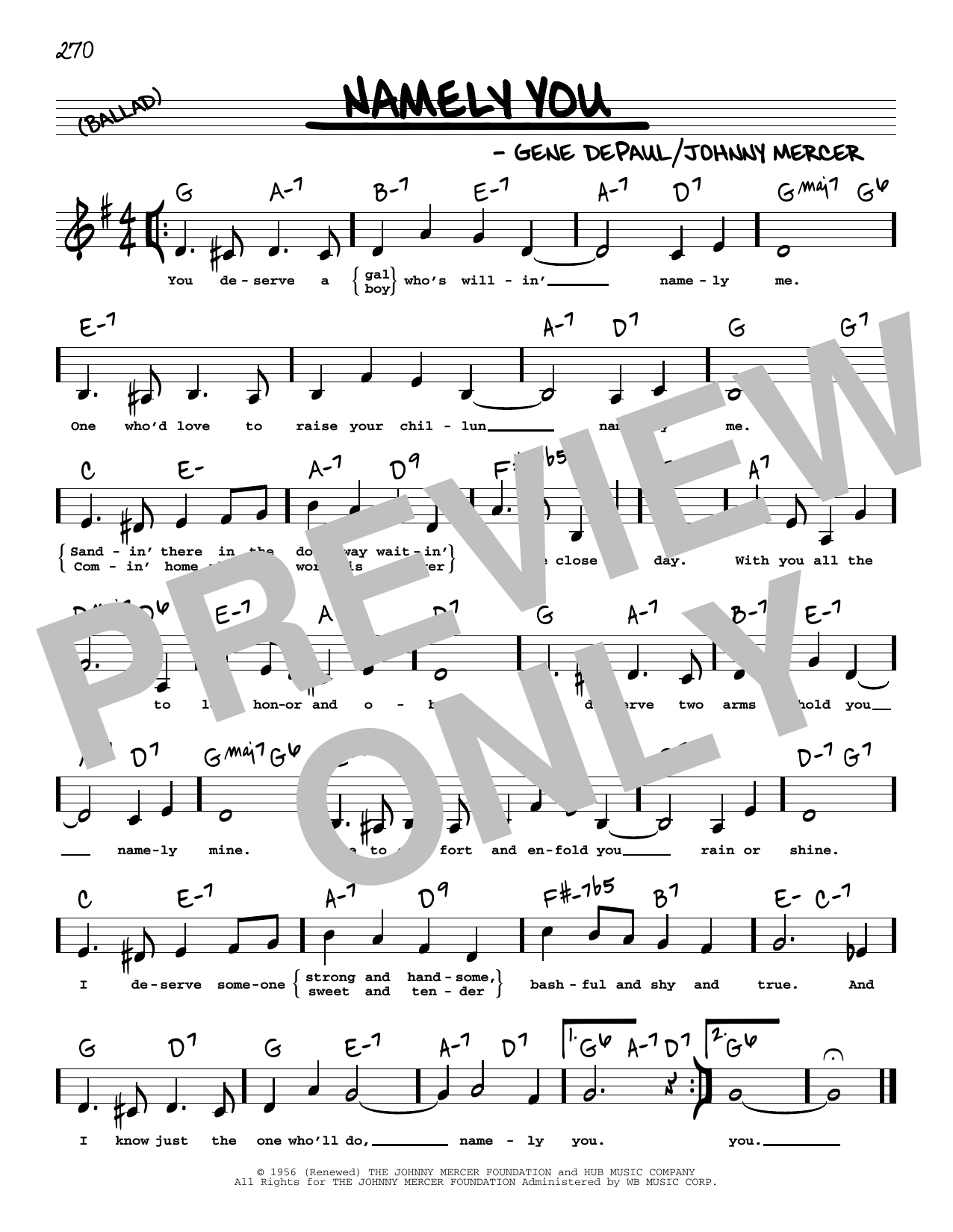 Download Johnny Mercer Namely You (Low Voice) Sheet Music and learn how to play Real Book – Melody, Lyrics & Chords PDF digital score in minutes