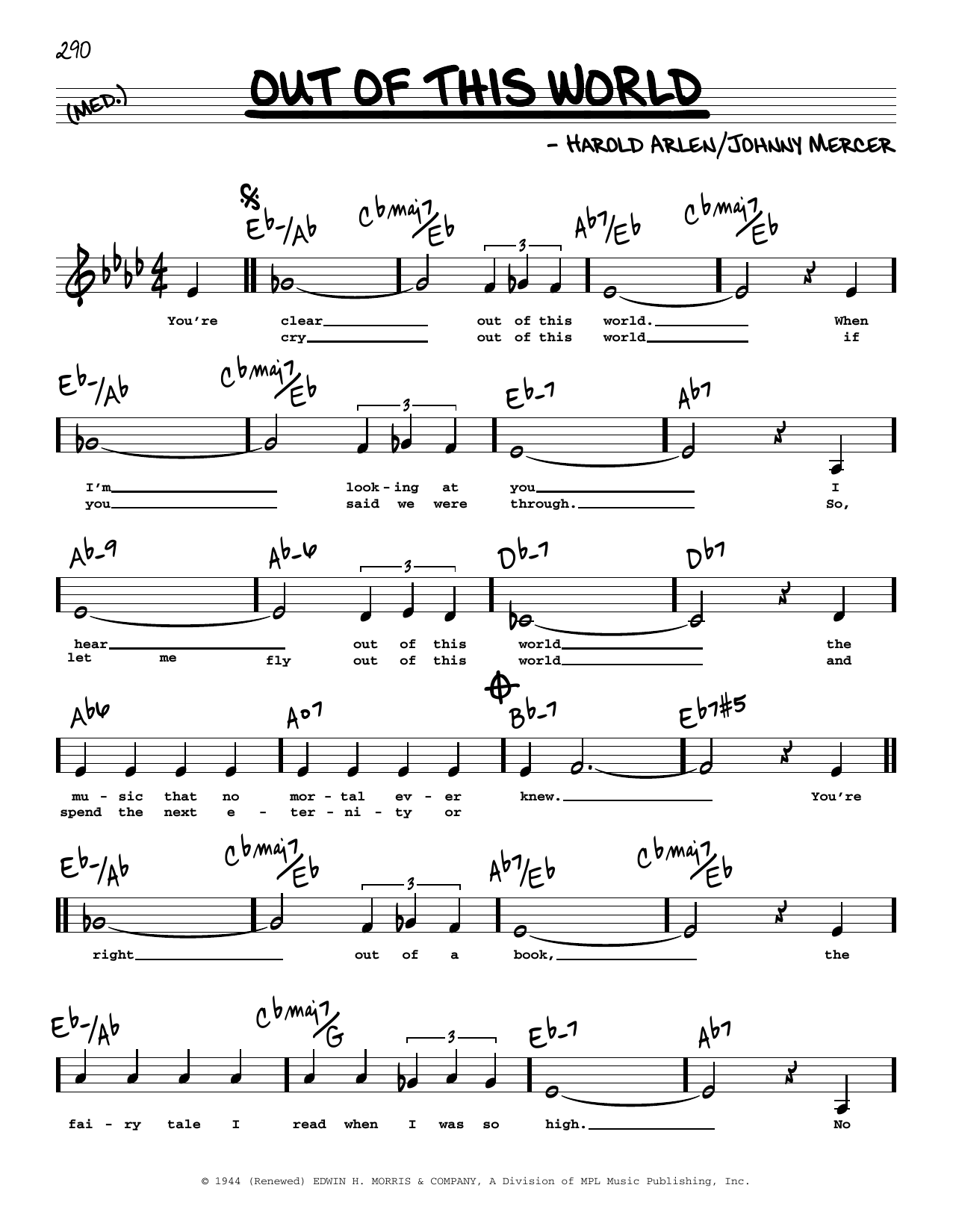 Download Johnny Mercer Out Of This World (Low Voice) Sheet Music and learn how to play Real Book – Melody, Lyrics & Chords PDF digital score in minutes