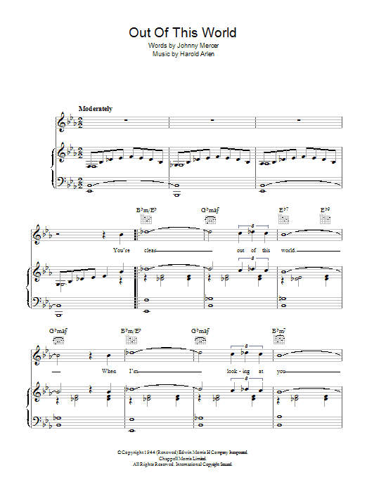 Download Johnny Mercer Out Of This World Sheet Music and learn how to play Piano, Vocal & Guitar PDF digital score in minutes