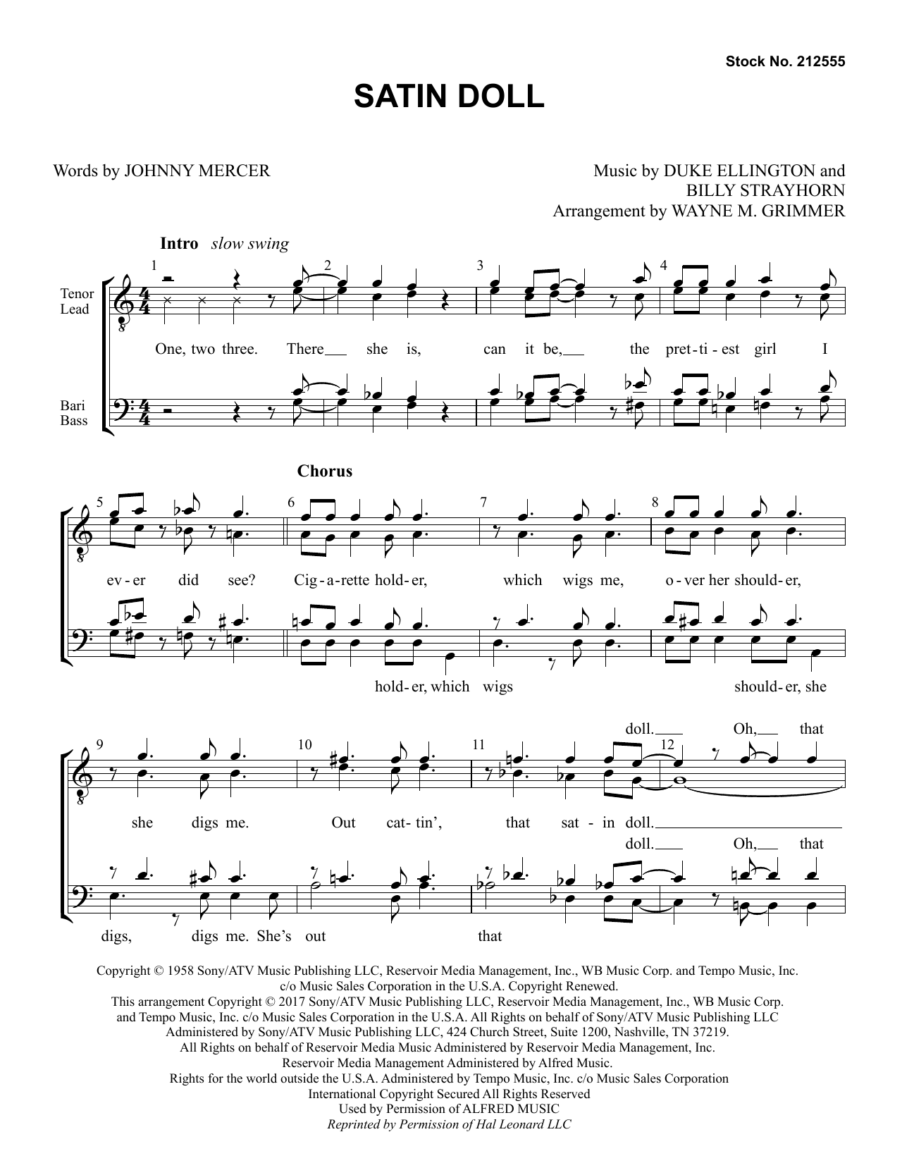 Download Johnny Mercer Satin Doll (arr. Wayne Grimmer) Sheet Music and learn how to play TTBB Choir PDF digital score in minutes