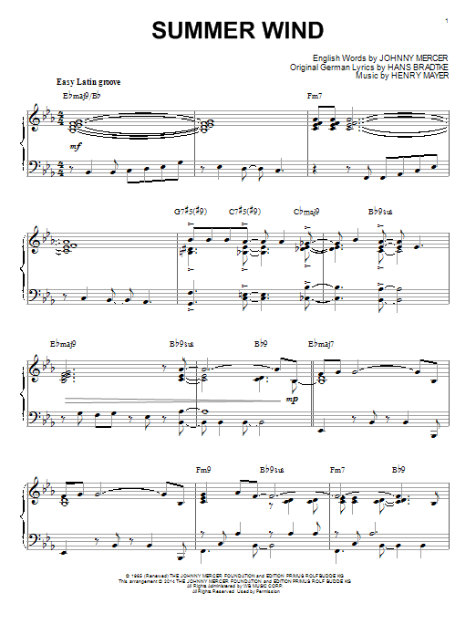 Download Johnny Mercer Summer Wind Sheet Music and learn how to play Piano PDF digital score in minutes