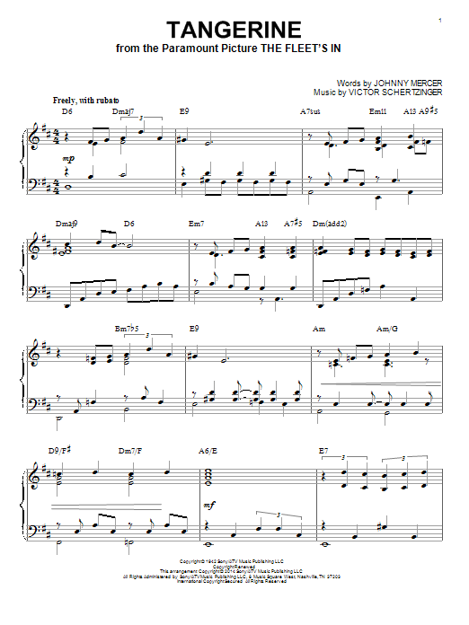 Download Johnny Mercer Tangerine Sheet Music and learn how to play Piano PDF digital score in minutes