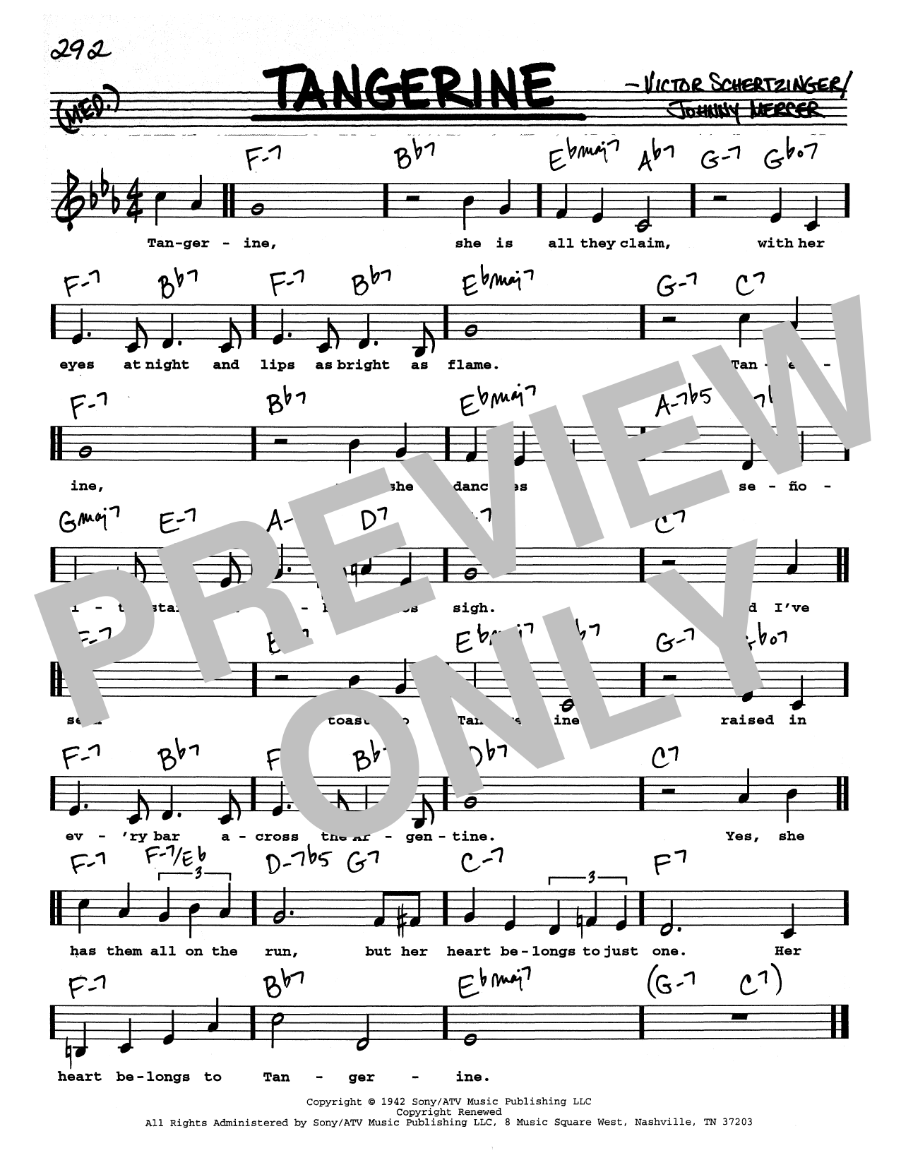 Download Johnny Mercer Tangerine (Low Voice) Sheet Music and learn how to play Real Book – Melody, Lyrics & Chords PDF digital score in minutes