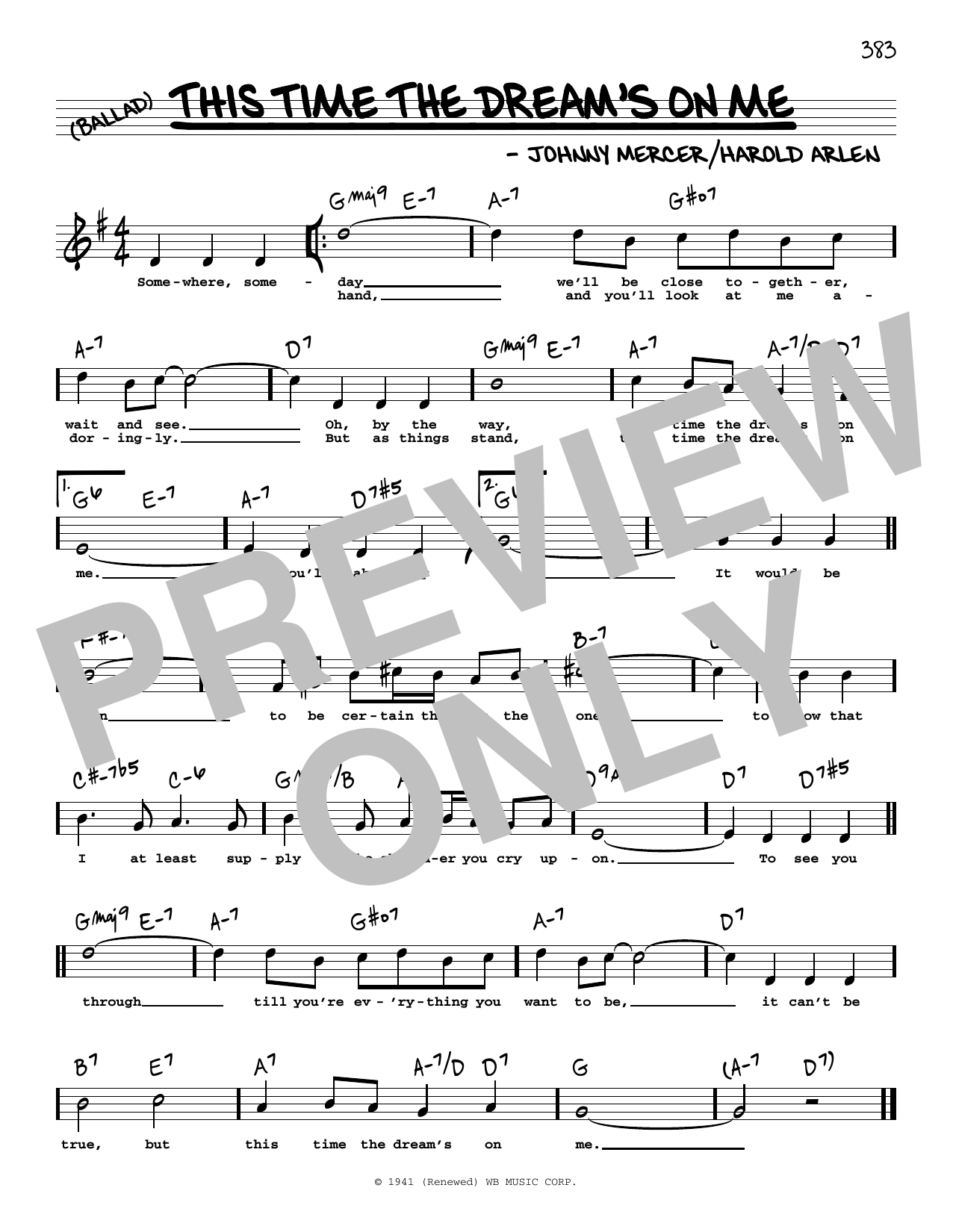 Download Johnny Mercer This Time The Dream's On Me (High Voice) Sheet Music and learn how to play Real Book – Melody, Lyrics & Chords PDF digital score in minutes