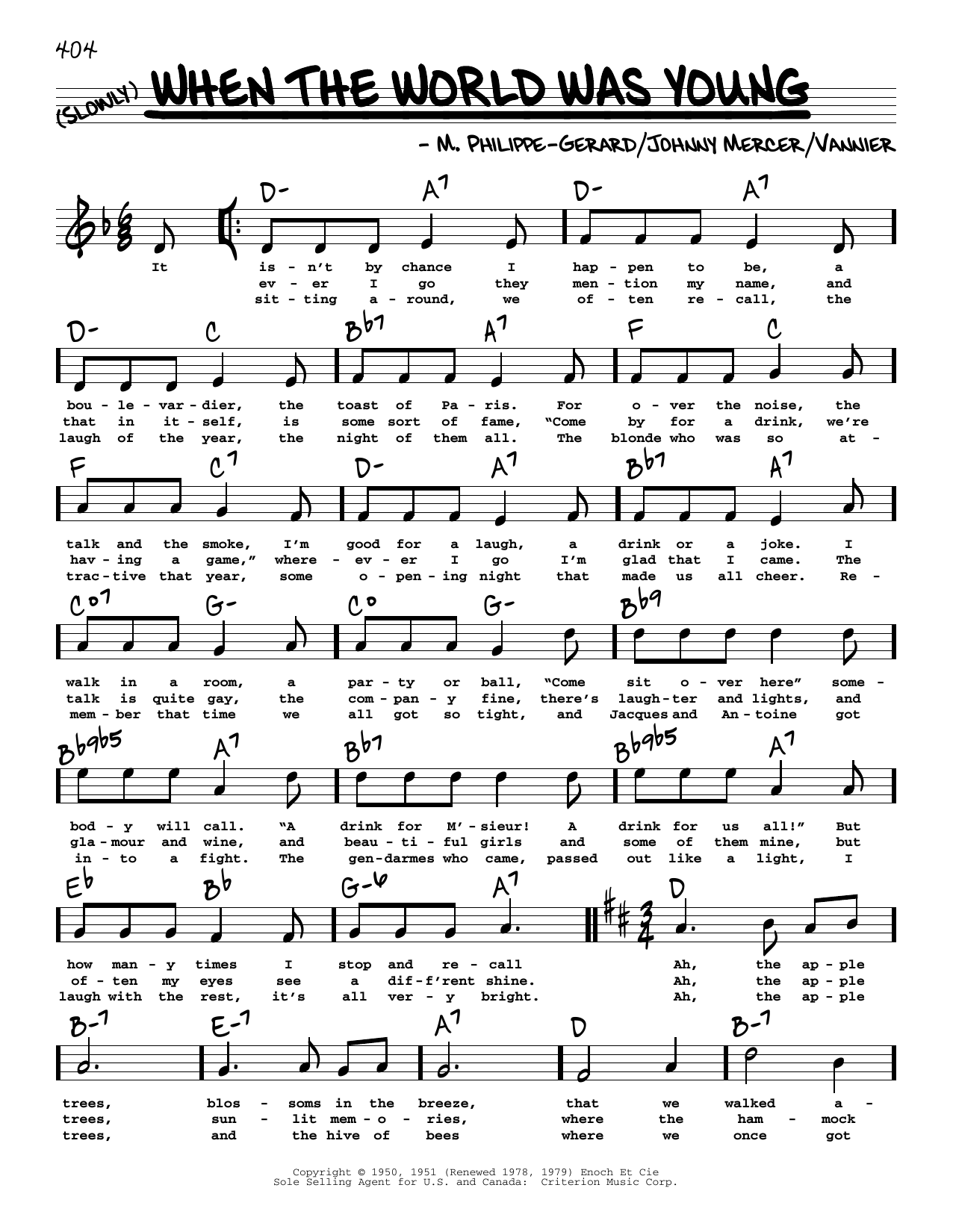 Download Johnny Mercer When The World Was Young (High Voice) Sheet Music and learn how to play Real Book – Melody, Lyrics & Chords PDF digital score in minutes