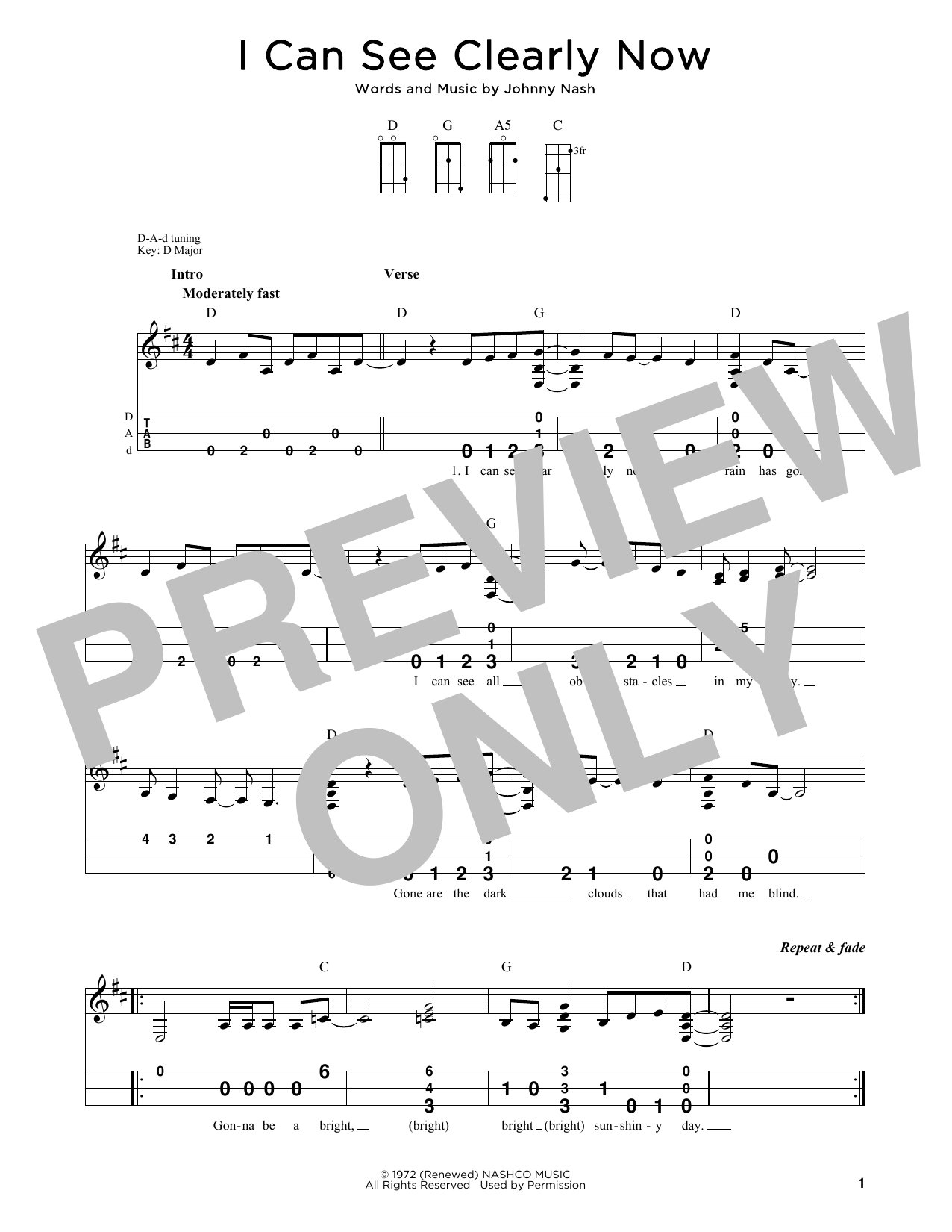 Download Johnny Nash I Can See Clearly Now (arr. Steven B. Eulberg) Sheet Music and learn how to play Dulcimer PDF digital score in minutes