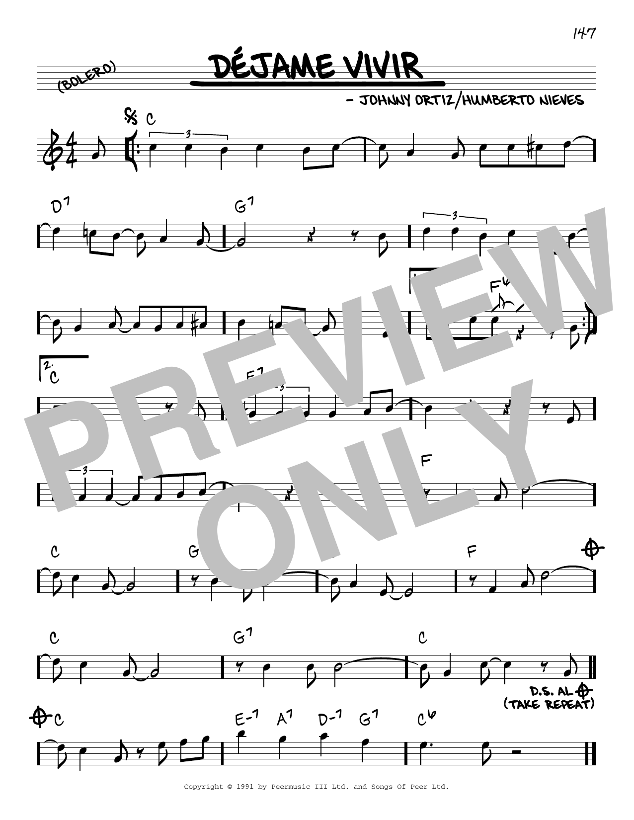 Download Johnny Ortiz Déjame Vivir Sheet Music and learn how to play Real Book – Melody & Chords PDF digital score in minutes
