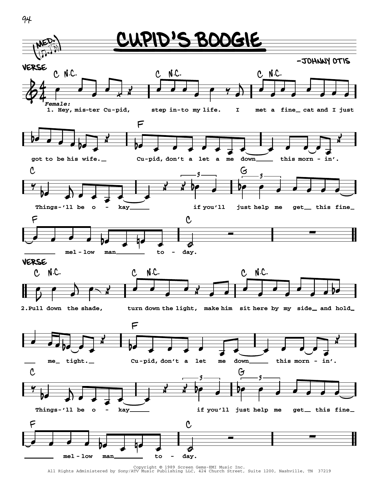 Download Johnny Otis Cupid's Boogie Sheet Music and learn how to play Real Book – Melody & Chords PDF digital score in minutes