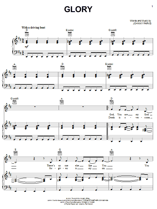 Download Johnny Parks Glory Sheet Music and learn how to play Piano, Vocal & Guitar (Right-Hand Melody) PDF digital score in minutes