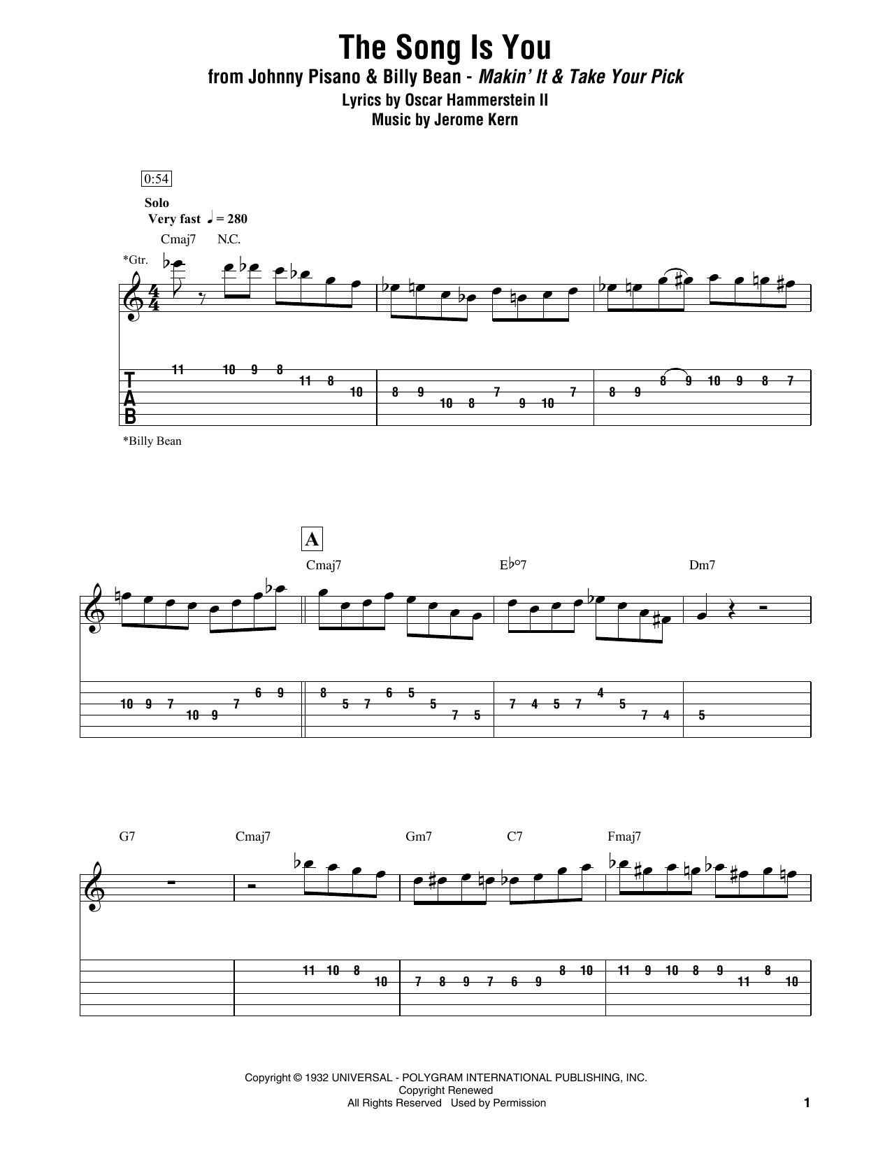 Download Johnny Pisano & Billy Bean The Song Is You Sheet Music and learn how to play Electric Guitar Transcription PDF digital score in minutes