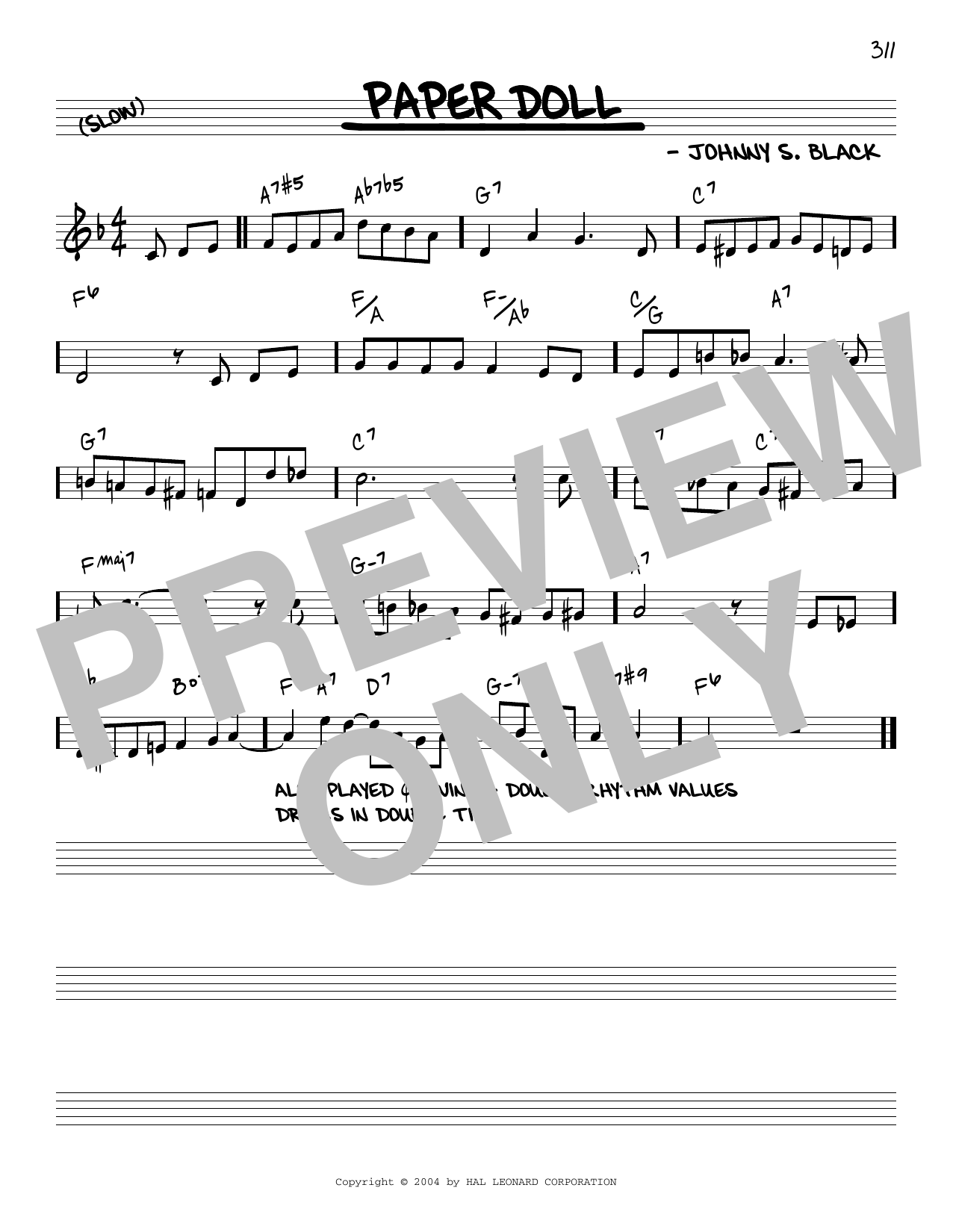 Download Johnny S. Black Paper Doll [Reharmonized version] (arr. Jack Grassel) Sheet Music and learn how to play Real Book – Melody & Chords PDF digital score in minutes