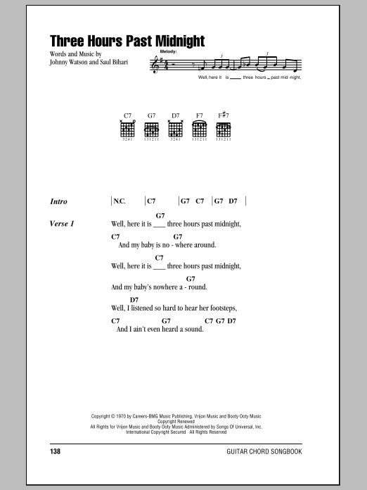 Download Johnny Watson Three Hours Past Midnight Sheet Music and learn how to play Real Book – Melody, Lyrics & Chords PDF digital score in minutes