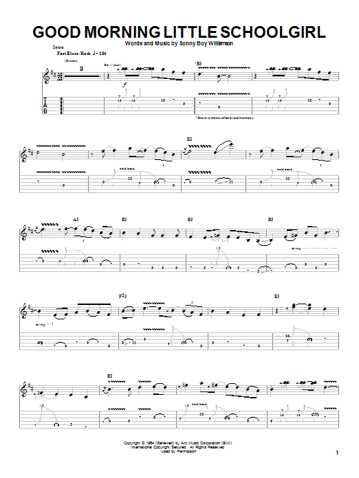 Download Johnny Winter Good Morning Little Schoolgirl Sheet Music and learn how to play Lyrics & Chords PDF digital score in minutes