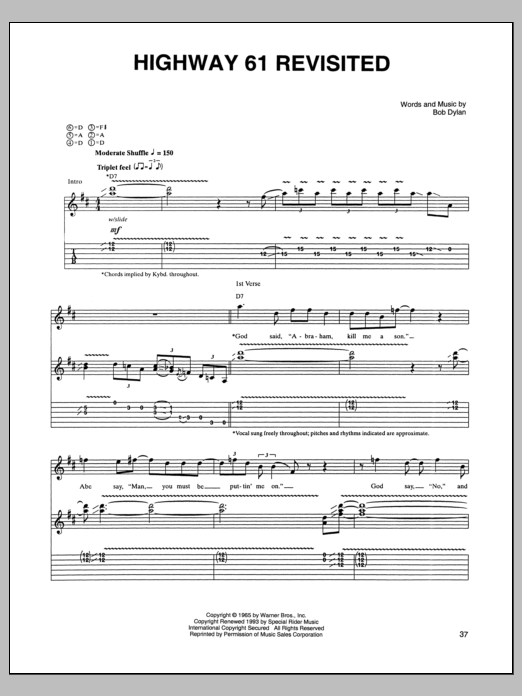 Download Johnny Winter Highway 61 Revisited Sheet Music and learn how to play Guitar Tab PDF digital score in minutes