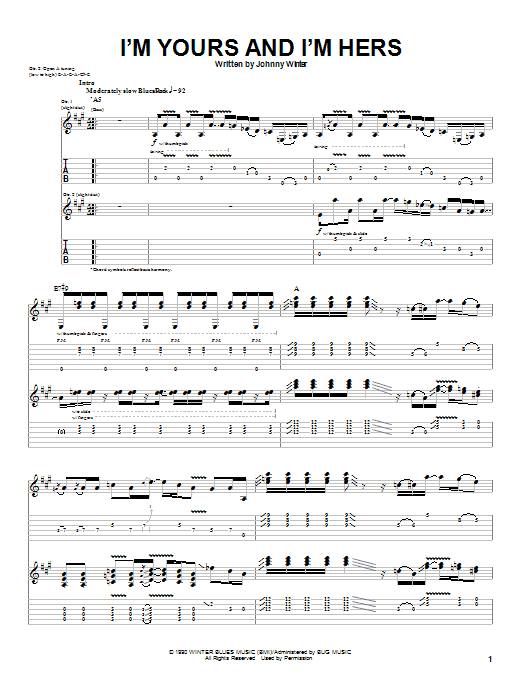 Download Johnny Winter I'm Yours and I'm Hers Sheet Music and learn how to play Guitar Tab PDF digital score in minutes